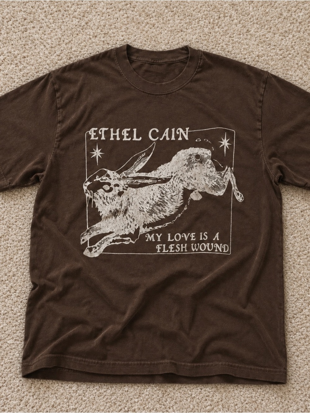 Gildan Dark Chocolate Graphic Tee with Rabbit Illustration